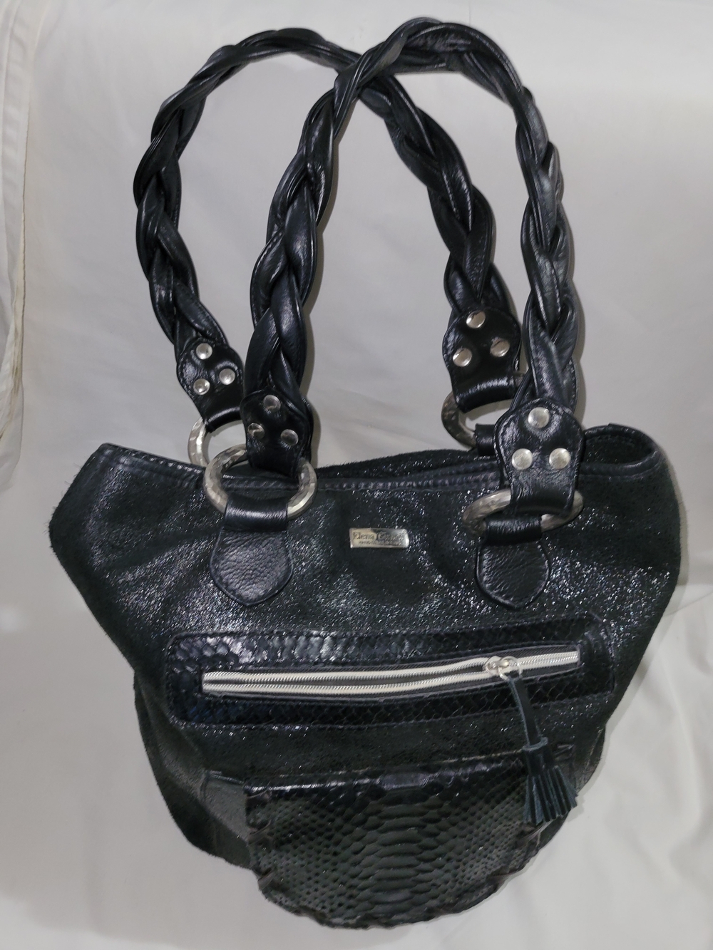 Elena Girardi Exotic Italian Leather Braided-Handle Tote Bag -